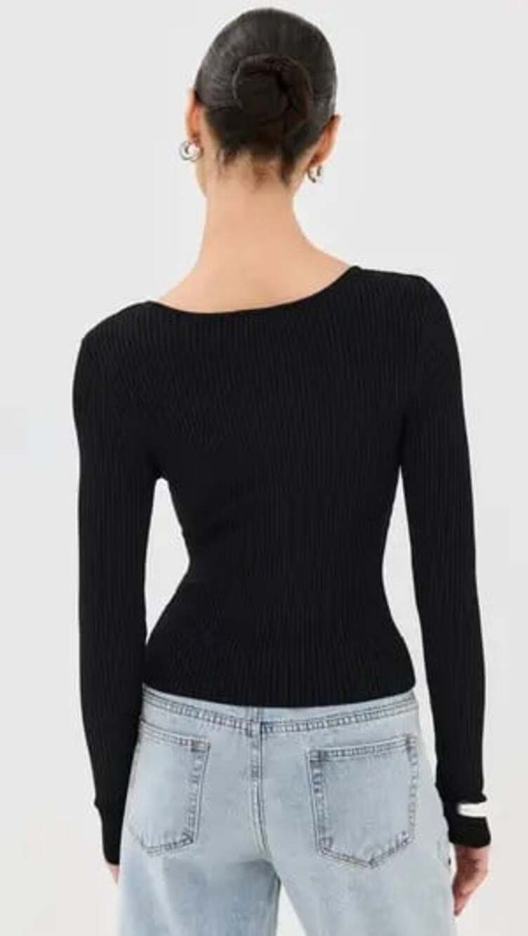 GOOD AMERICAN Virgo Rib Zip Front Sz L Black Sweater 90s Y2K Streetwear Goingout - Picture 4 of 15